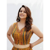 Women's Cambric Cotton V Neck Padded Blouse (Mustard, 38 Ready Size (Self-Alterable 36–40)