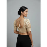 Women's Erode Silk V Neck Padded Blouse (Beige, 38 Ready Size (Self-Alterable 36–40)