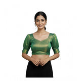 Women's Erode Silk V Neck Padded Blouse (Green, 38 Ready Size (Self-Alterable 36–40)