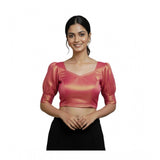 Women's Erode Silk V Neck Padded Blouse (Pink, 38 Ready Size (Self-Alterable 36–40)