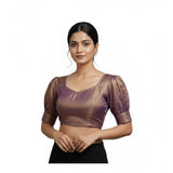 Women's Erode Silk V Neck Padded Blouse (Purple, 38 Ready Size (Self-Alterable 36–40)