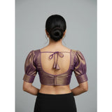 Women's Erode Silk V Neck Padded Blouse (Purple, 38 Ready Size (Self-Alterable 36–40)