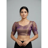 Women's Erode Silk V Neck Padded Blouse (Purple, 38 Ready Size (Self-Alterable 36–40)