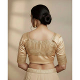 Women's Vichitra Silk V Neck Padded Blouse (Beige, 38 Ready Size (Self-Alterable 36–40)