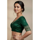 Women's Vichitra Silk V Neck Padded Blouse (D-Green, 38 Ready Size (Self-Alterable 36–40)