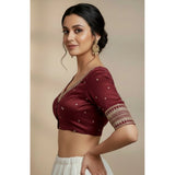 Women's Vichitra Silk V Neck Padded Blouse (Maroon, 38 Ready Size (Self-Alterable 36–40)