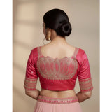 Women's Vichitra Silk V Neck Padded Blouse (Pink, 38 Ready Size (Self-Alterable 36–40)