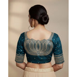 Women's Vichitra Silk V Neck Padded Blouse (Teal, 38 Ready Size (Self-Alterable 36–40)