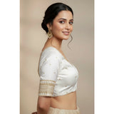 Women's Vichitra Silk V Neck Padded Blouse (White, 38 Ready Size (Self-Alterable 36–40)