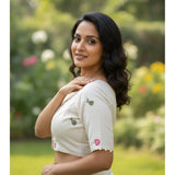 Women's Cambric Cotton Round Neck Padded Blouse (White, 38 Ready Size (Self-Alterable 36–40)