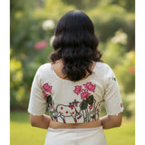 Women's Cambric Cotton Round Neck Padded Blouse (White, 38 Ready Size (Self-Alterable 36–40)