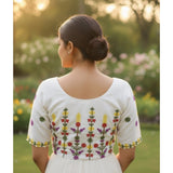 Women's Cambric Cotton Round Neck Padded Blouse (White, 38 Ready Size (Self-Alterable 36–40)