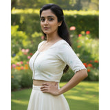 Women's Cambric Cotton Round Neck Padded Blouse (White, 38 Ready Size (Self-Alterable 36–40)
