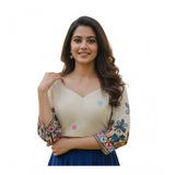 Women's Cambric Cotton Round Neck Padded Blouse (White, 38 Ready Size (Self-Alterable 36–40)