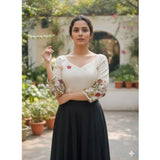 Women's Cambric Cotton Round Neck Padded Blouse (White, 38 Ready Size (Self-Alterable 36–40)