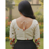 Women's Cambric Cotton Round Neck Padded Blouse (White, 38 Ready Size (Self-Alterable 36–40)