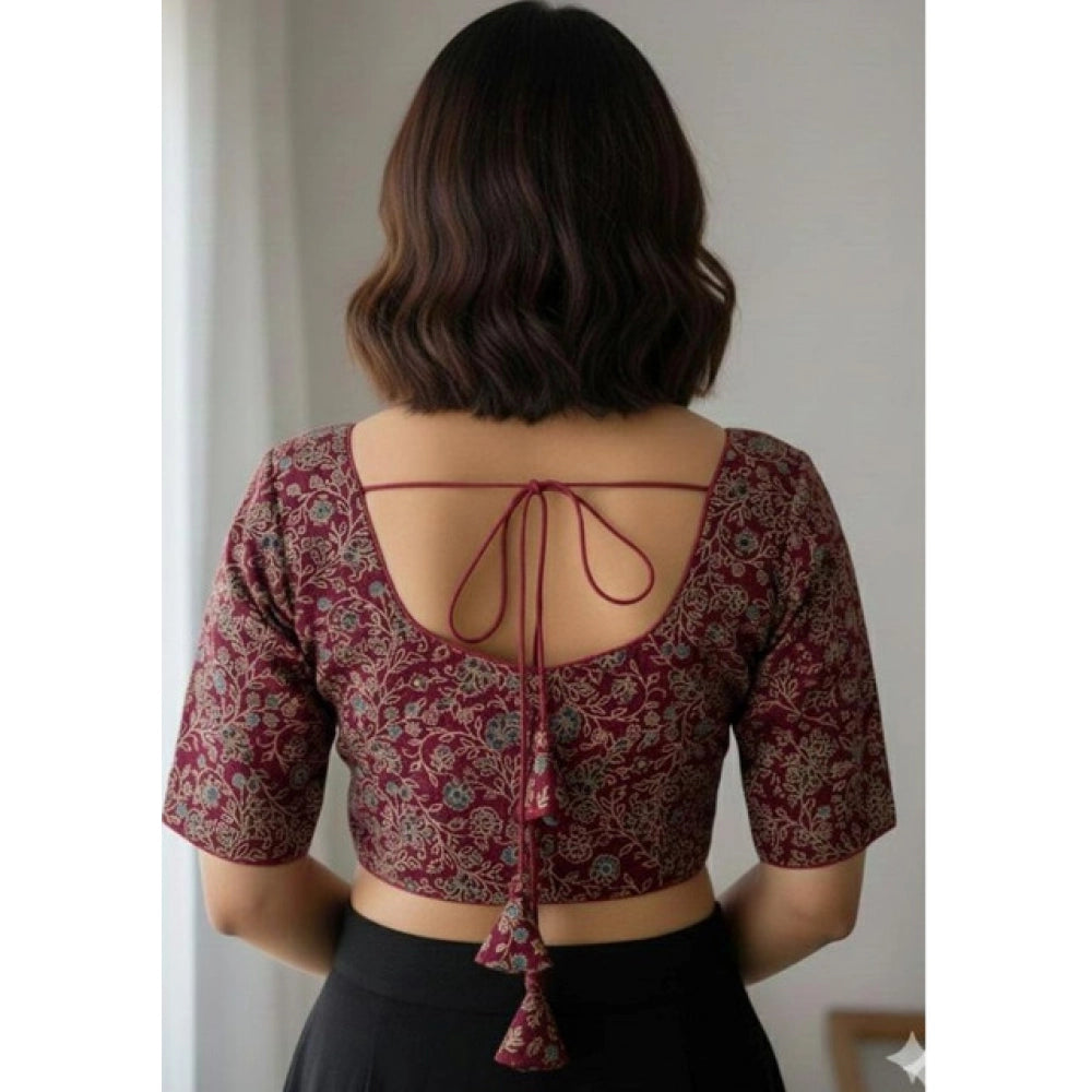 Purple Ajrakh cotton padded blouse with short sleeves, self-alterable size 36-40