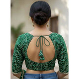 Women's Rayon Sabyasachi Style Round Neck Padded Blouse (Green, 38 Ready Size (Self-Alterable 36–40)
