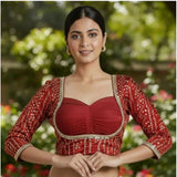 Women's Rayon Sabyasachi Style Round Neck Padded Blouse (Maroon, 38 Ready Size (Self-Alterable 36–40)