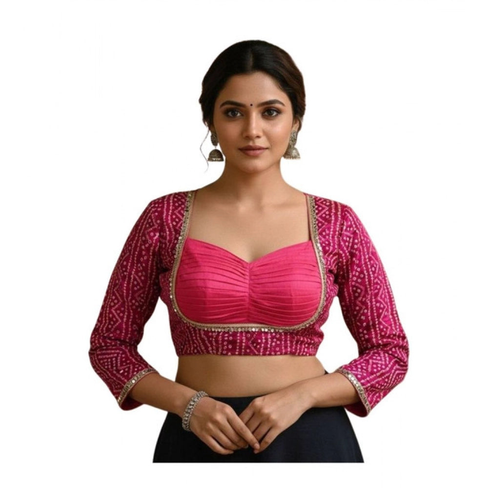 Women's Rayon Sabyasachi Style Round Neck Padded Blouse (Pink, 38 Ready Size (Self-Alterable 36–40)