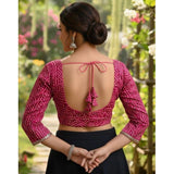 Women's Rayon Sabyasachi Style Round Neck Padded Blouse (Pink, 38 Ready Size (Self-Alterable 36–40)