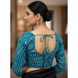 Women's Rayon Sabyasachi Style Round Neck Padded Blouse (Sky-Blue, 38 Ready Size (Self-Alterable 36–40)