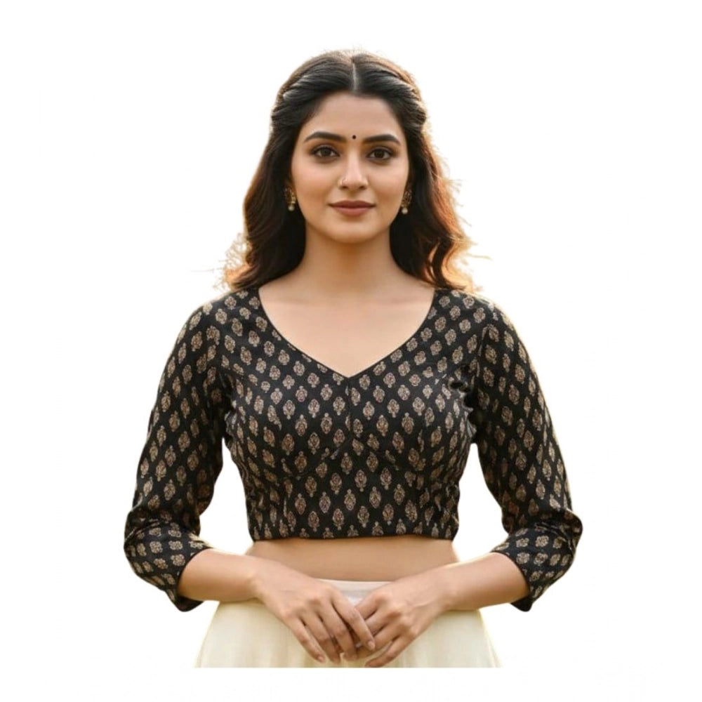Women's Ajrakh Cotton Halter Neck Padded Blouse (Black, 38 Ready Size (Self-Alterable 36–40)