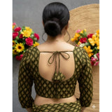 Women's Ajrakh Cotton Halter Neck Padded Blouse (Olive, 38 Ready Size (Self-Alterable 36–40)