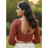 Women's Ajrakh Cotton Halter Neck Padded Blouse (Red, 38 Ready Size (Self-Alterable 36–40)