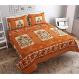Orange fleece floral printed double polar warm bedsheet with 2 pillow covers, cozy home decor for cold nights