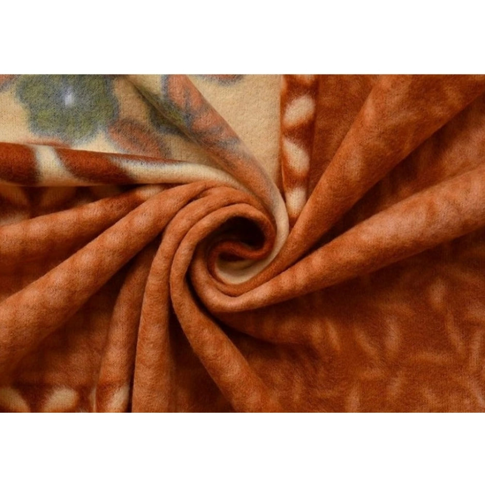Orange fleece floral printed double polar warm bedsheet & pillow cover set, cozy and stylish home bedding