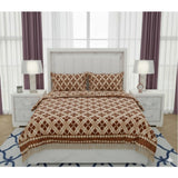 Brown fleece geometric double polar warm bedsheet & 2 pillow covers (printed thread count 155)