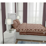 Brown fleece geometric double polar warm bedsheet with printed pattern & 2 pillow covers