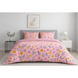 Pink microfiber floral printed double bedsheet with 2 pillow covers, 120 thread count