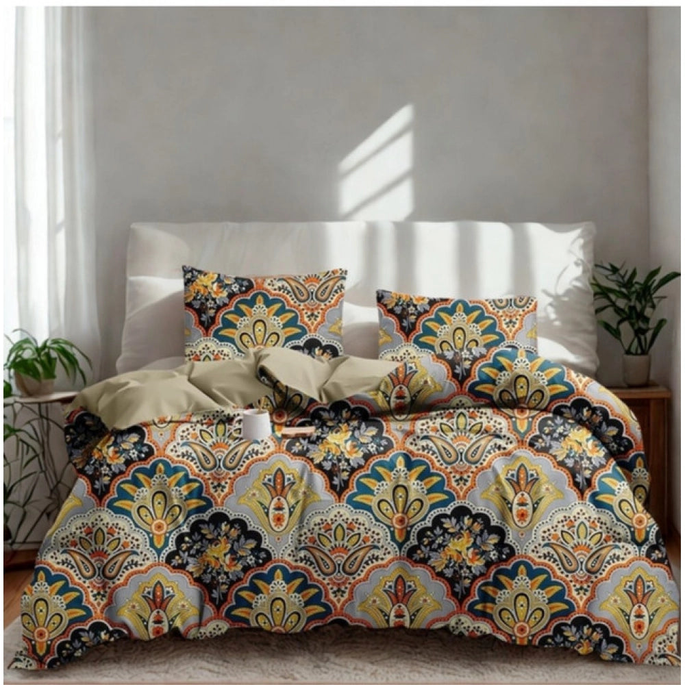 Multicolor microfiber floral double bedsheet & pillow covers, soft & vibrant printed design