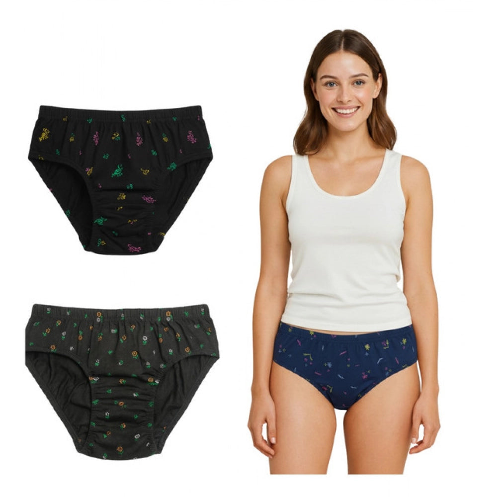 Multicolor cotton printed hipster panties for women (pack of 3), mid-rise with vibrant pattern
