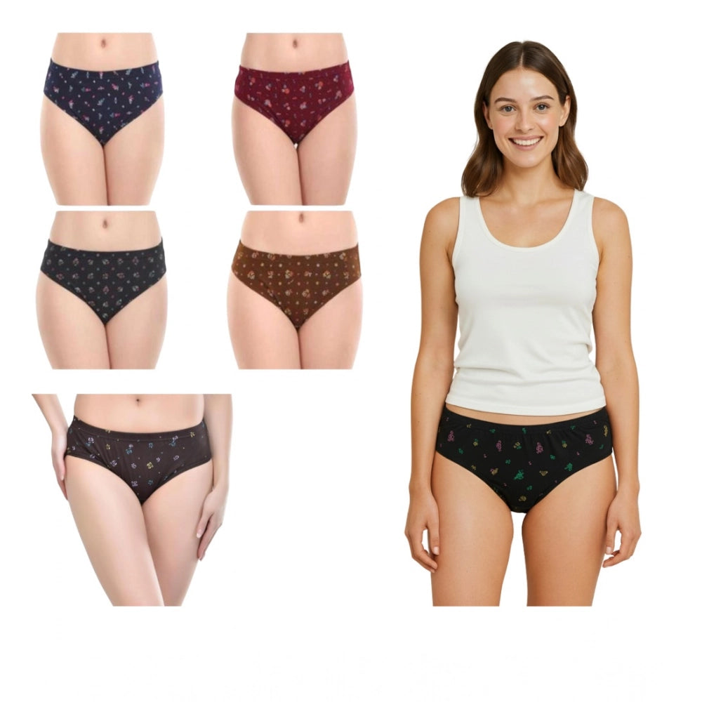 Multicolor cotton printed hipster panties for women, pack of 6 with varied hues