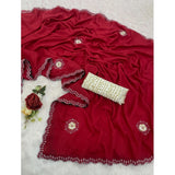 Red chiffon butti dotted saree with unstitched blouse, 5.5mtr for women's traditional Indian wear