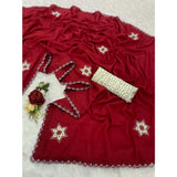 Red chiffon butti dotted saree with unstitched blouse (5.5mtr)