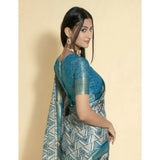 Women's Polyester Printed Saree With Unstitched Blouse 5.5 Mtr (Turquoise)