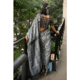 Women's Polyester Printed Saree With Unstitched Blouse 5.5 Mtr (Grey)