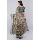 Women's Polyester Printed Ready To Wear Saree With Unstitched Blouse 5.5 Mtr (Light Grey)