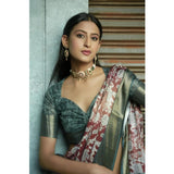 Women's Polyester Printed Saree With Unstitched Blouse 5.5 Mtr (Maroon)