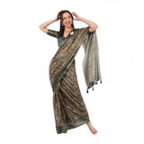 Women's Polyester Printed Ready To Wear Saree With Unstitched Blouse 5.5 Mtr (Grey)