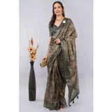 Women's Polyester Printed Ready To Wear Saree With Unstitched Blouse 5.5 Mtr (Grey)