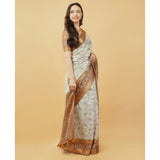 Women's Polyester Printed Saree With Unstitched Blouse 5.5 Mtr (Off-White)