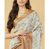 Women's Polyester Printed Saree With Unstitched Blouse 5.5 Mtr (Off-White)