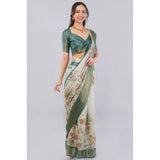 Women's Polyester Printed Ready To Wear Saree With Unstitched Blouse 5.5 Mtr (Beige)