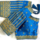 Women's Phantom Silk Embroidered Designer Neck Padded Blouse (Blue 38 Ready (Alterable up to 42)
