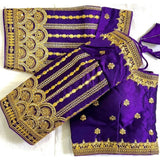 Purple phantom silk embroidered designer neck blouse with padded shoulders, adjustable up to size 42
